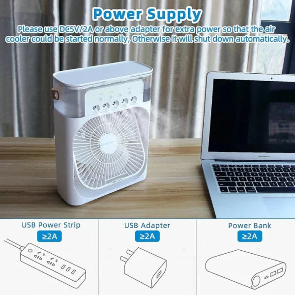 Portable Air Conditioner Fan  With Led Night Light,  And Humidifier Function